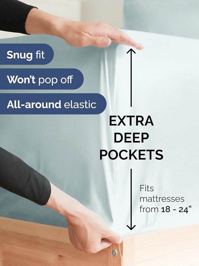 Extra Deep Cal King Sheet Set - 6 Piece Breathable and Cooling Sheets - Hotel Luxury Bed Sheets Set - Easy Fit - Soft, Wrinkle Free and Comfy Sheets Set - Ice Blue Sheet Set with Extra Deep Pockets