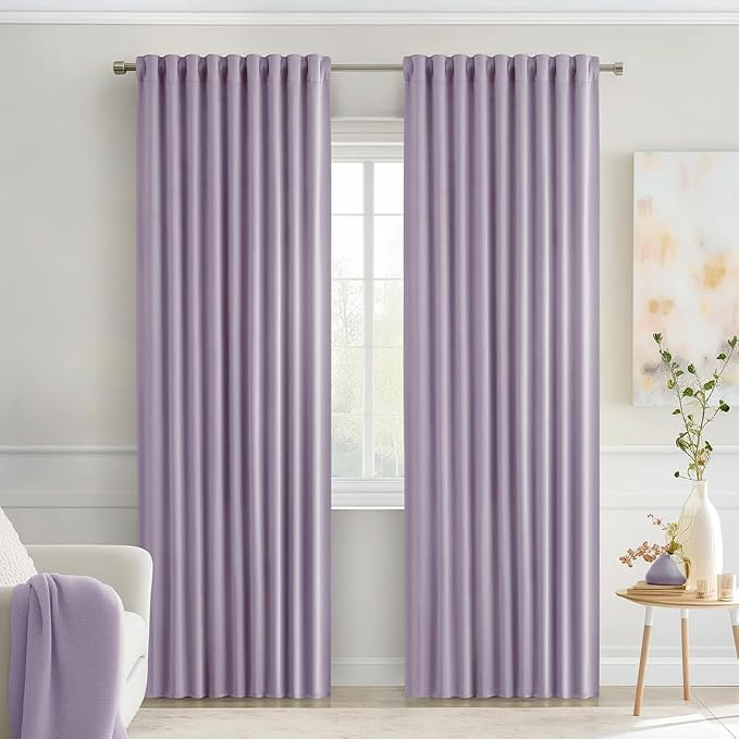 MIULEE Lilac Back Tab Blackout Curtains 52x84 Inch Length 2 Panels Set | Rod by MIULEE