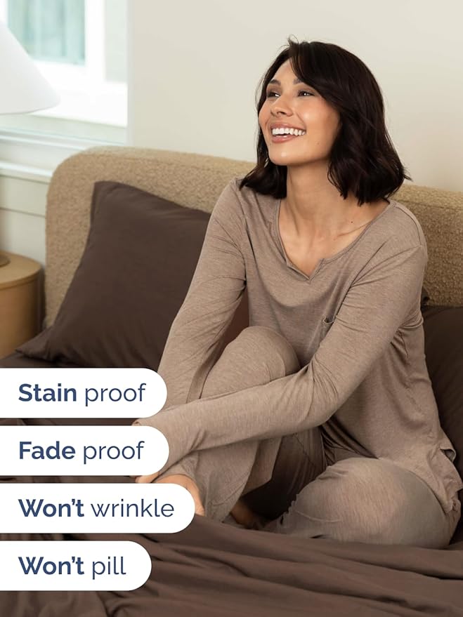 Extra Deep Twin Sheet Set - 4 Piece Breathable and Cooling Sheets - Hotel Luxury Bed Sheets Set - Easy & Secure Fit - Soft, Wrinkle Free and Comfy Sheets Set - Brown Sheet Set with Extra Deep Pockets