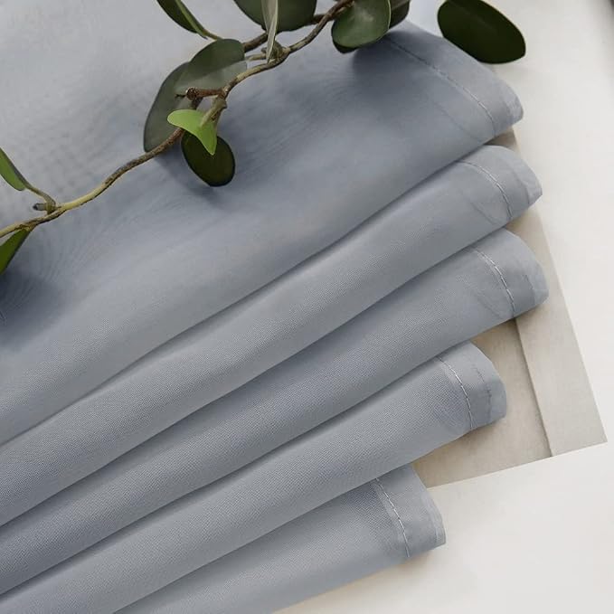 MIULEE 2 Panels Tiers Half Window Sheer Curtains 29 X 36 Inch Dark Grey | Rod - Image 5