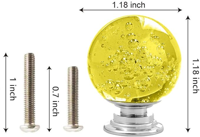 12 Pcs 30mm Round Shape Bubble Crystal Glass Cabinet Knobs with Screws Drawer Knob Pull Handle Used for Kitchen, Dresser, Door, Cupboard (Yellow)