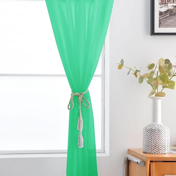 SpaceDresser Basic Rod Pocket Sheer Voile Window Curtain Panels Grass Green 1 - Image 8