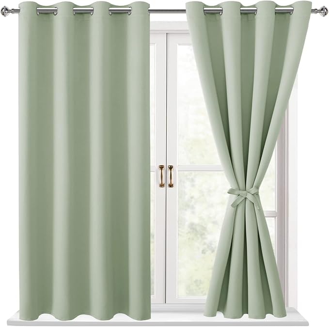 Blackout Curtains for Bedroom, 52 x 54 Inches Long, Seafoam Green | Thermal by Hiasan