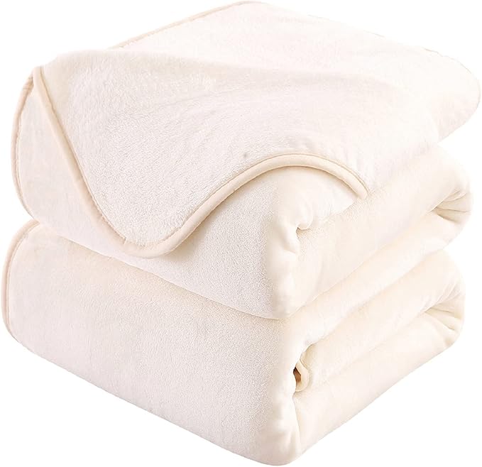 HOZY Soft Blanket Travel Size Fleece Warm Fuzzy Throw Blankets for The Bed Sofa Lightweight 350GSM Ivory 50"*61"