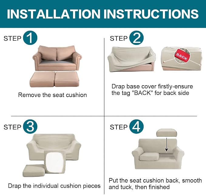 Turquoize 3 Piece Sofa Covers for 2 Cushion Couch Sofa Slipcover Soft Couch - Image 6