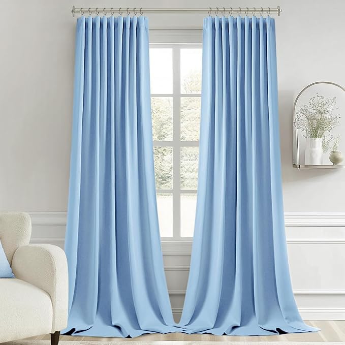 MIULEE Sky Blue Back Tab Blackout Curtains 52x102 Inch Long 2 Panels Set | Rod - Image 9