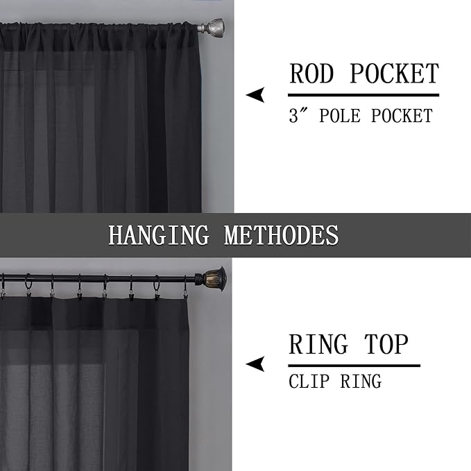 Tollpiz Sheer Curtain Linen Textured Bedroom Curtains Sheer Light Filtering Rod - Image 5