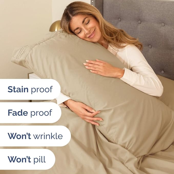King Size 4 Piece Sheet Set - Comfy Breathable & Cooling Bed Sheets Set - Hotel Luxury Bedding for Women, Men, Kids, Teens, Boys & Girls - Deep Pockets, Ultra-Soft and Wrinkle Free - Oeko-Tex - Beige
