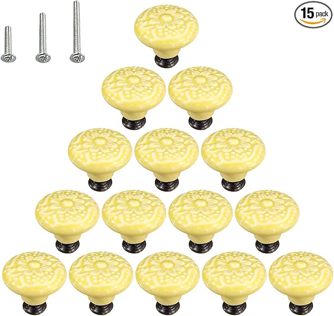 HUAMULAN Cabinet Knobs Glossy Ceramic Dresser Mushroom Table Drawer Cupboard Pull Furniture DIY Wardrobe Solid Color Vintage Handle,with 3 Size Mounting Screws