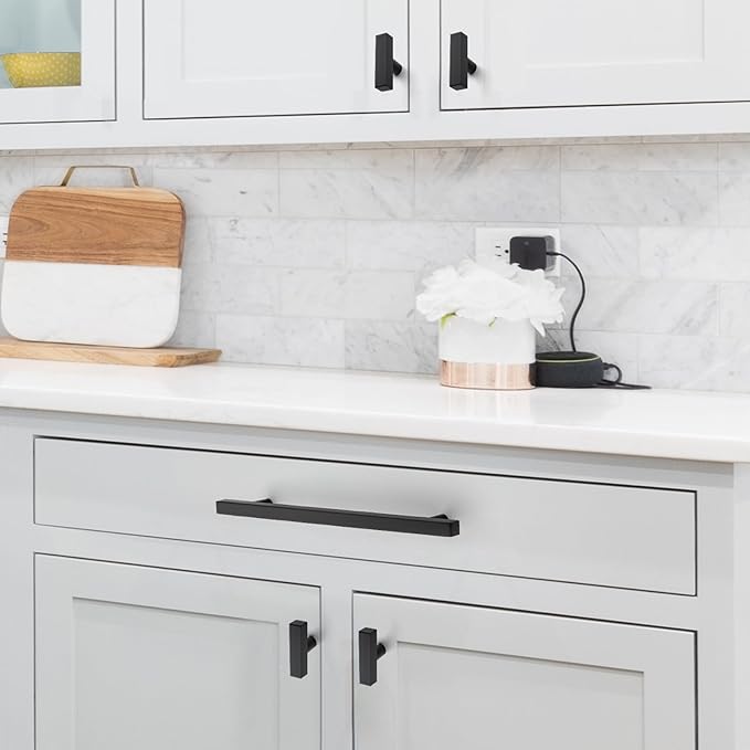 JOY DECOR 60 Pack Single Hole Matte Black Square Cabinet Handles Stainless Steel Cabinet Hardware Pulls for Kitchen and Drawers with 2 Inch Overall Length