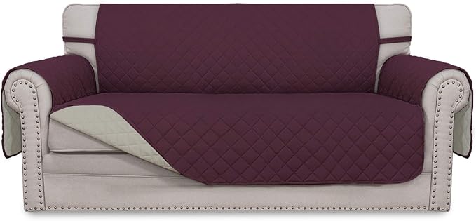 Easy-Going Reversible Couch Cover, 2 Cushion Sofa, Wine/Beige | Oversized by Easy-Going