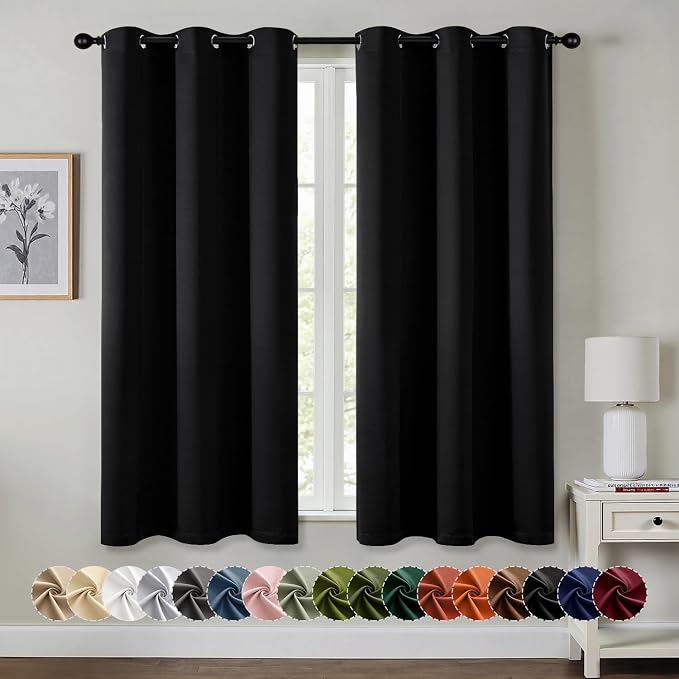 MIULEE Blackout Curtains for Bedroom 2 Panels 29 x 40 Inch Long Black | Thermal by MIULEE