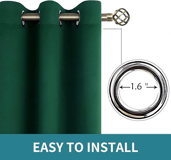 BGment Blackout Curtains for Bedroom - Grommet Thermal Insulated Room Darkening Drapes for Living Room, Set of 2 Panels (70 x 63 Inch, Emerald Green)