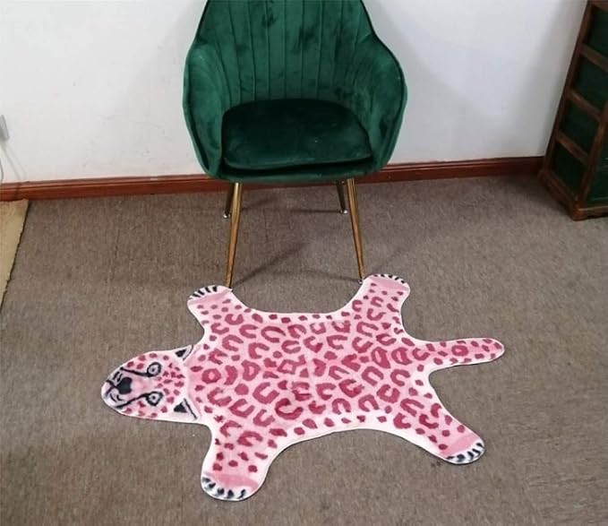 Huichenxing2021FURSTORE Pink Faux Cowhide Leopard Non-Slip Rug 3.3x2.95ft | - Image 6