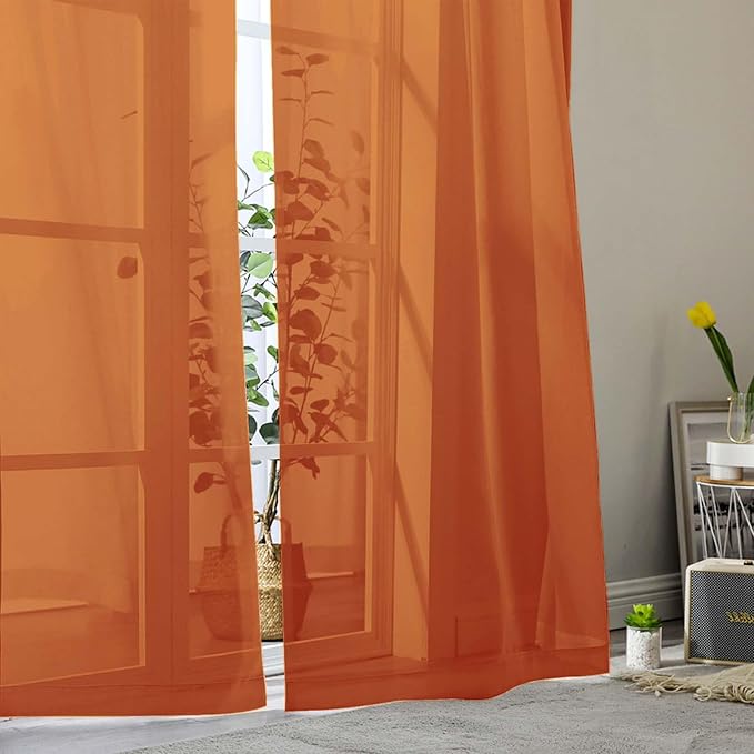 Orange Sheer Curtains for Bedroom Living Room 45 Inch Length 2 Panels, Soft - Image 8