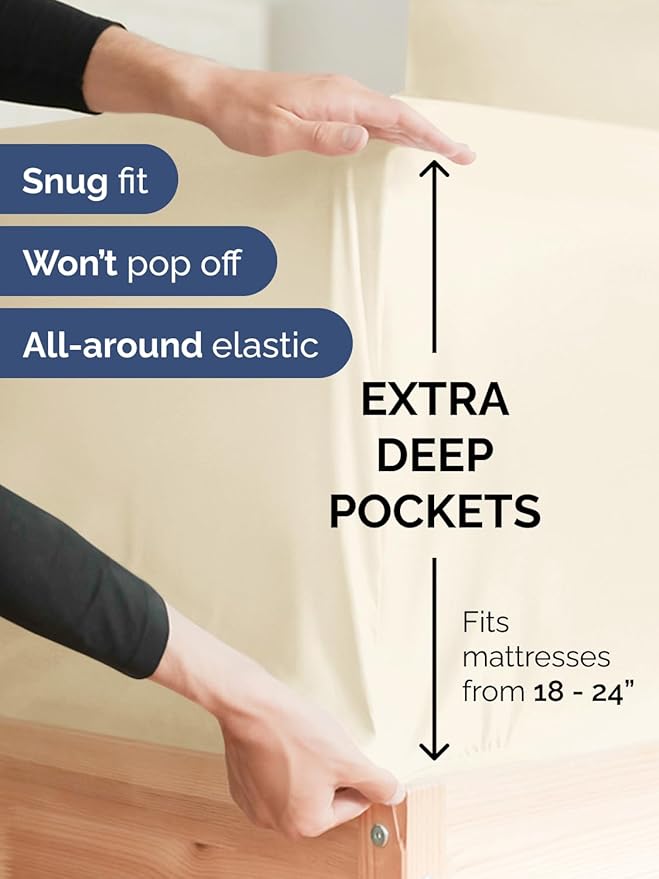 Extra Deep Full Sheet Set - 6 Piece Breathable & Cooling Sheets - Hotel Luxury Bed Sheets Set - Easy & Secure Fit - Soft, Wrinkle Free & Comfy Sheets Set - Off White Sheet Set with Extra Deep Pockets