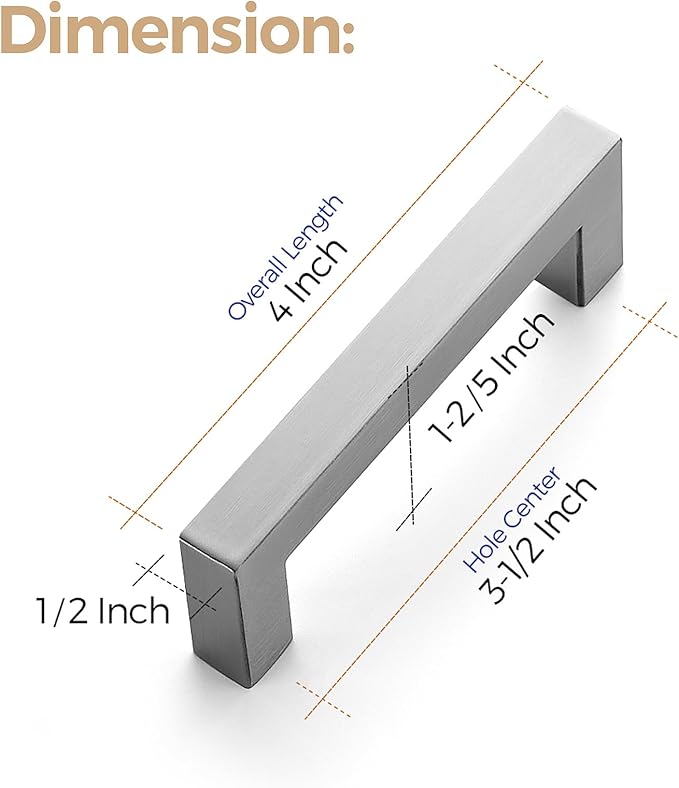 Ravinte 20 Pack 3-1/2 Inch Square Cabinet Handles Satin Nickel Pulls Brushed Nickel Drawer Pulls Kitchen Cupboard Hardware for Cabinets Cupboard Drawer Handles