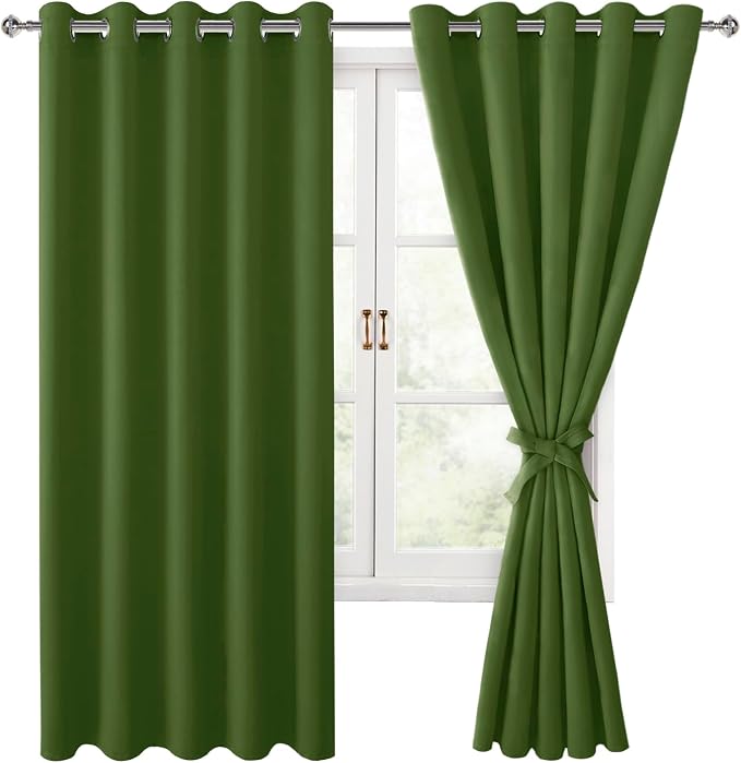 Room Darkening Curtains for Bedroom Olive Green 60x72 Inch 2 Panels | Thermal - Image 8