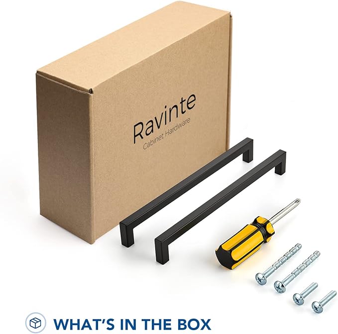 Ravinte 30 Pack Square Cabinet Pulls 10 Inch Black Kitchen Cabinet Handles Matte Black Kitchen Hardware for Cabinet Black Drawer Pulls Black Square Bar Cabinet Pulls Drawer Handles