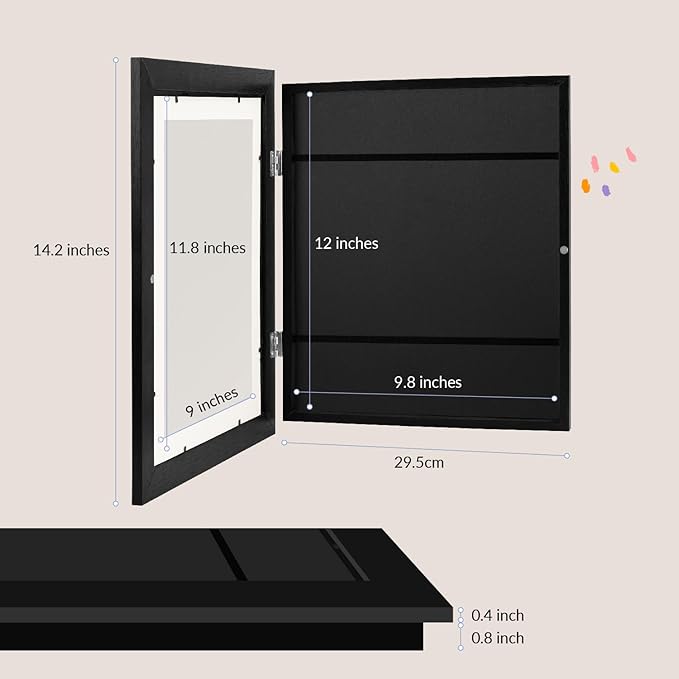 Zenacolor Kids Artwork Frames Changeable - Front-Opening to Display & Store 100 pcs - Set of 3 Kids Art Frame Includes Wall Hooks & Stand - 10x12.5cm - Black
