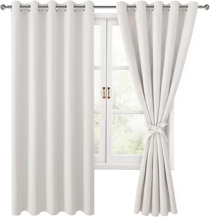 Room Darkening Curtains for Bedroom, 60 x 72 Inches Ivory, 2 Panels | Thermal by Hiasan