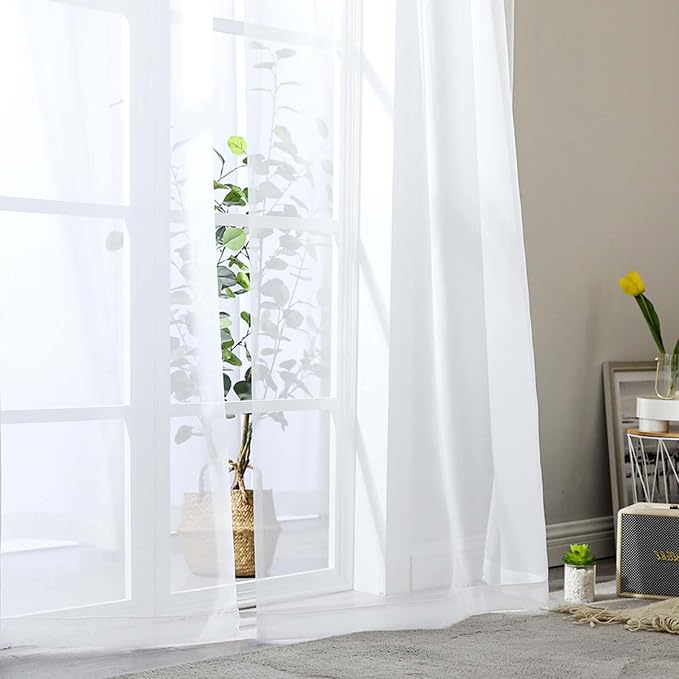 White Sheer Curtain for Bedroom Living Room 78 Inches Long 2 Panels Set - Image 8