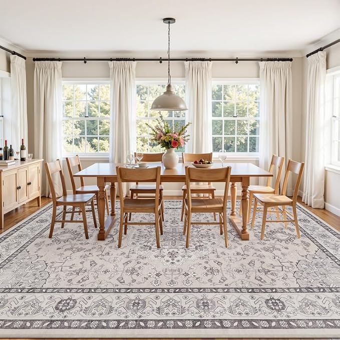8x10 Area Rugs Living Room: Bedroom Washable Carpet Beige & Grey | Large - Image 3