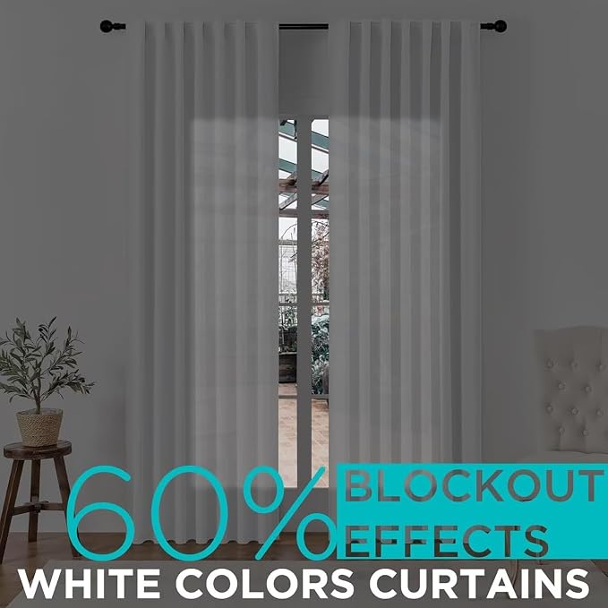 Joydeco 72 Inch 60% Blackout White Curtains 2 Panels, Elegant Soft Sheer - Image 8