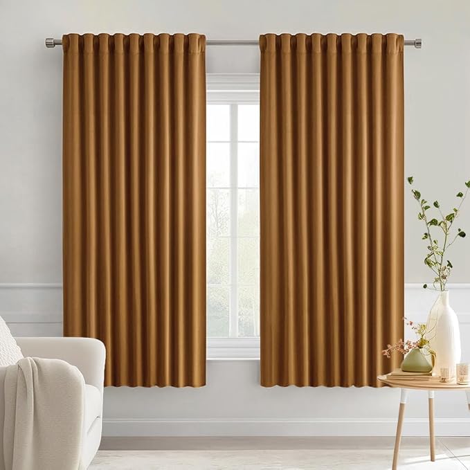 MIULEE Golden Brown Back Tab Blackout Curtains 52x63 Inches Long 2 Panels | Rod by MIULEE