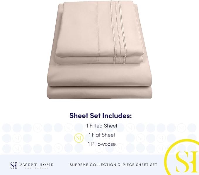 Twin Sheets - Breathable Luxury Sheets with Full Elastic & Secure Corner Straps Built In - 1800 Supreme Collection Extra Soft Deep Pocket Bedding Set, Sheet Set, EXTRA DEEP pocket - Twin, Beige