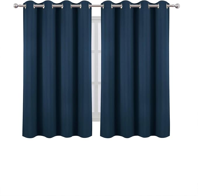Blackout Curtains 66 x 54 Inch Long Navy Blue Curtains Set of 2 Panels Room - Image 2