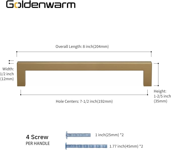 goldenwarm 30 Pack Champagne Bronze Cabinet Pulls Bronze Cabinet Pulls 7-1/2in Champagne Drawer Handles Brushed Gold Drawer Handles Square Kitchen Dresser Hardware for Dresser Bedroom