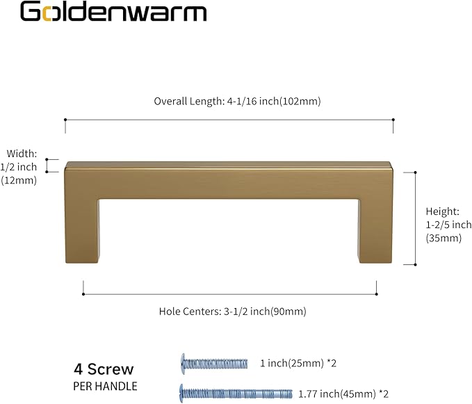 goldenwarm 25 Pack Champagne Gold Cabinet Pulls 3-1/2 Inch Gold Cabinet Handles Champagne Bronze Drawer Pulls Brushed Bronze Drawer Handles Kitchen Dresser Hardware