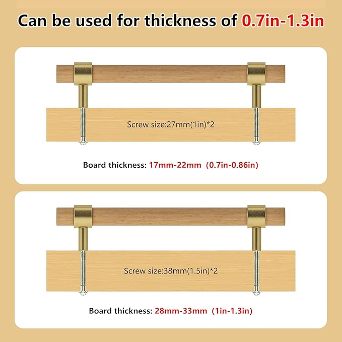 Wooden Drawer Pulls,6-Pack Beech Wood Drawer Handles 5in,Suitable for Kitchen, Living Room, Bedroom, Bathroom and Other Scenes,Gold