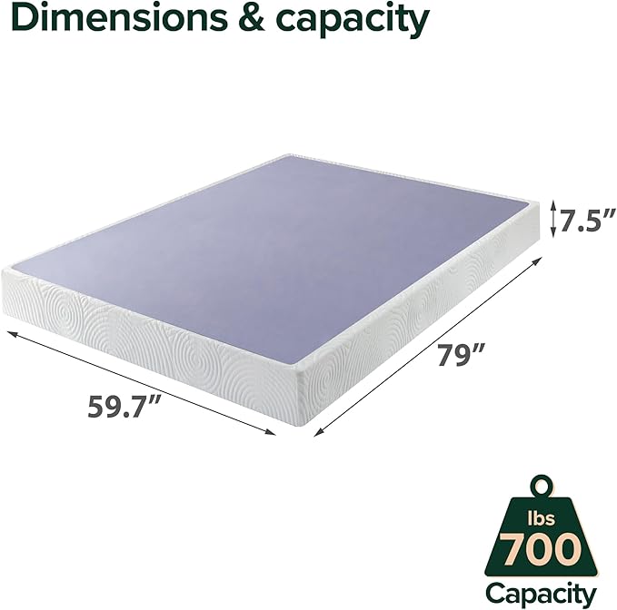 ZINUS Metal Box Spring with Wood Slats, 7.5 Inch Mattress Foundation, Sturdy Steel Structure, Easy Assembly, Queen
