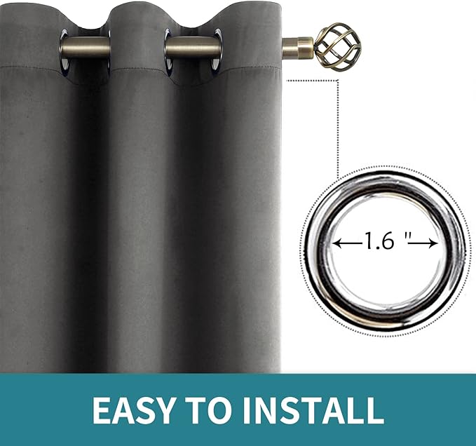 BGment Blackout Curtains for Bedroom - Grommet Thermal Insulated Room Darkening Curtains for Living Room, Set of 2 Panels, Each 46 x 63 Inch, Dark Grey