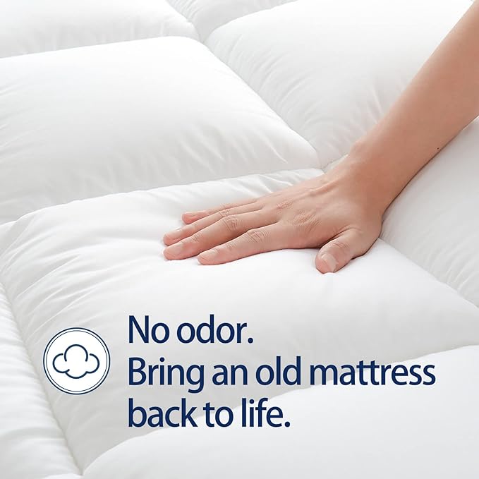 Mattress Topper Twin XL for Back Pain, Extra Thick Mattress Pad Cover, Plush Pillow Top, Deep Elastic Pocket,White,39"X80"+20"
