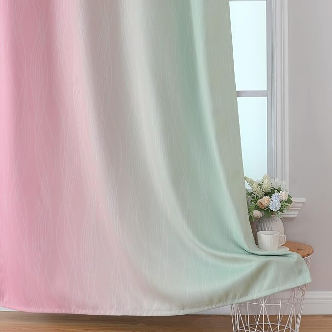 Sage Green and Pink Ombre Blackout Curtains - Image 6