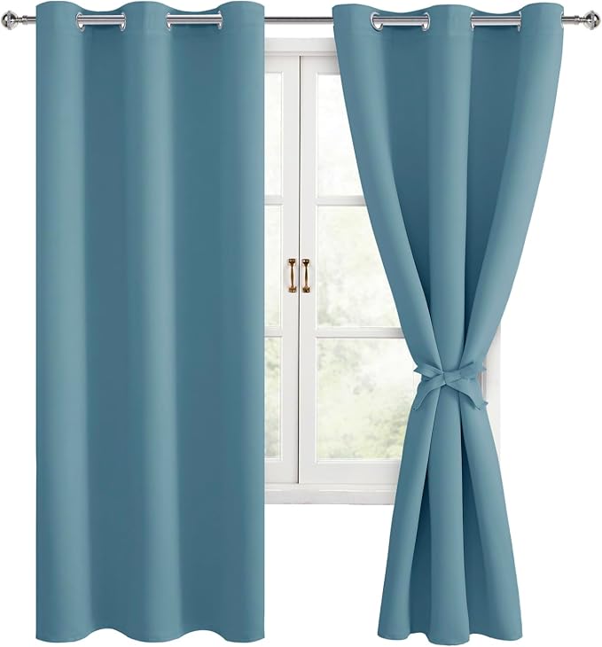 Blackout Curtains for Bedroom, Stone Blue 42 x 63 Inch, 2 Panels | Thermal by Hiasan