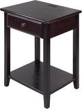 Casual Home Owl Night Stand with USB Port Charging Station and Drawer, 17.5"W x 14.25"D x 24.5"H, Espresso