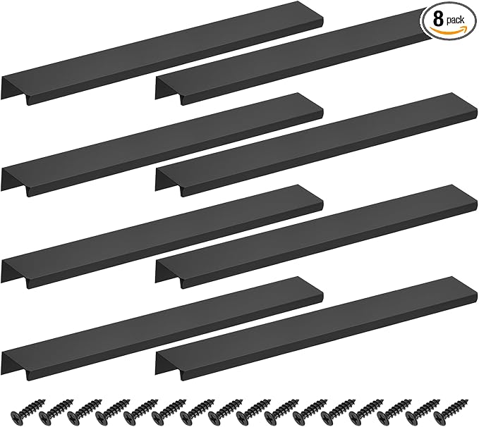 uxcell Cabinet Finger Edge Pull, 8pcs 250mm / 9.84" Aluminum Alloy Back Mount Hidden Cabinet Pulls Concealed Handle for Home Kitchen Drawer Cabinet, Black