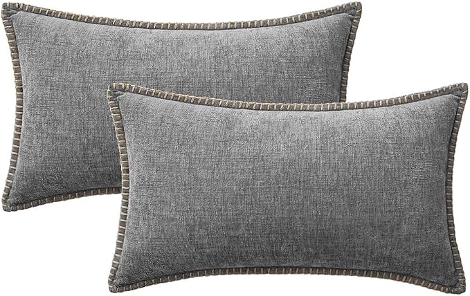 MIULEE Decorative Lumbar Throw Pillow Covers 12x20 Inch Dark Gray 2 Pack | - Image 6