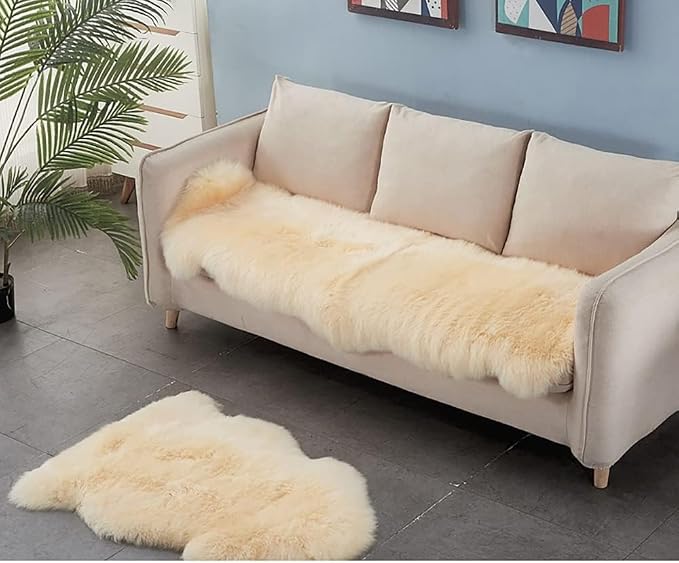 HUAHOO Premium Genuine Sheepskin Rug Beige Real Australia Sheepskin Natural - Image 5