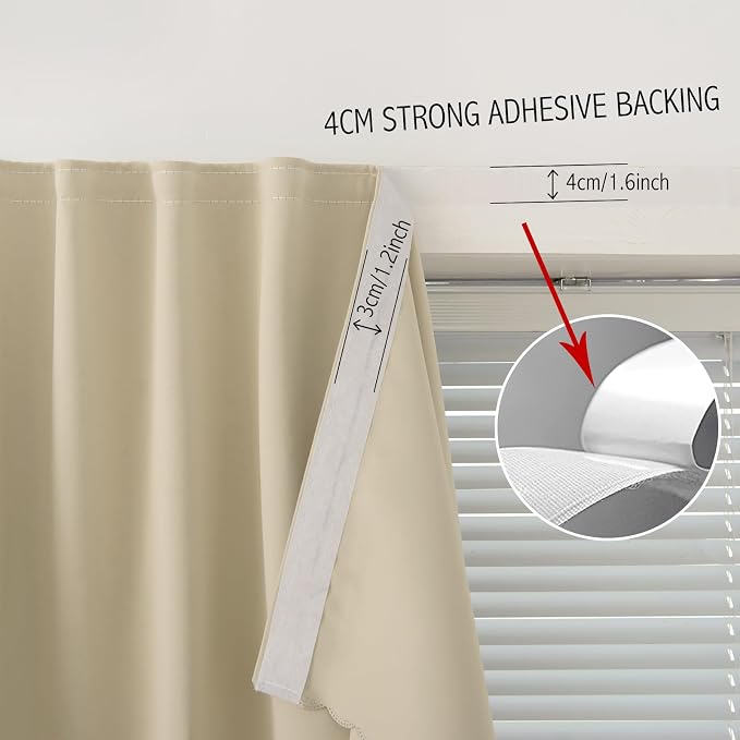 Blackout Curtains with Self Adhesive Tape No Rod No Drill Easy Install Window - Image 7