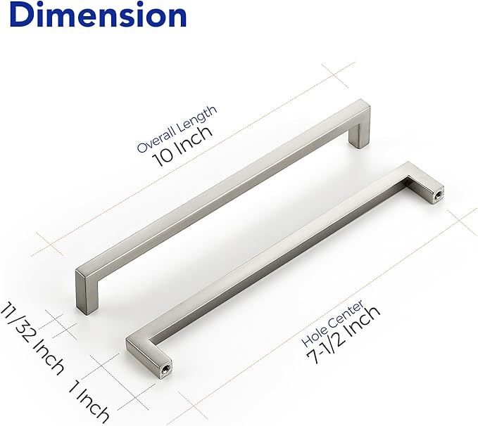 Ravinte 10 Pack Solid 7-1/2 Inch Center to Center Slim Square Bar Dresser Drawer Handles Kitchen Cabinet Handles Brushed Nickel Drawer Pulls Kitchen Cabinet Hardware Pulls
