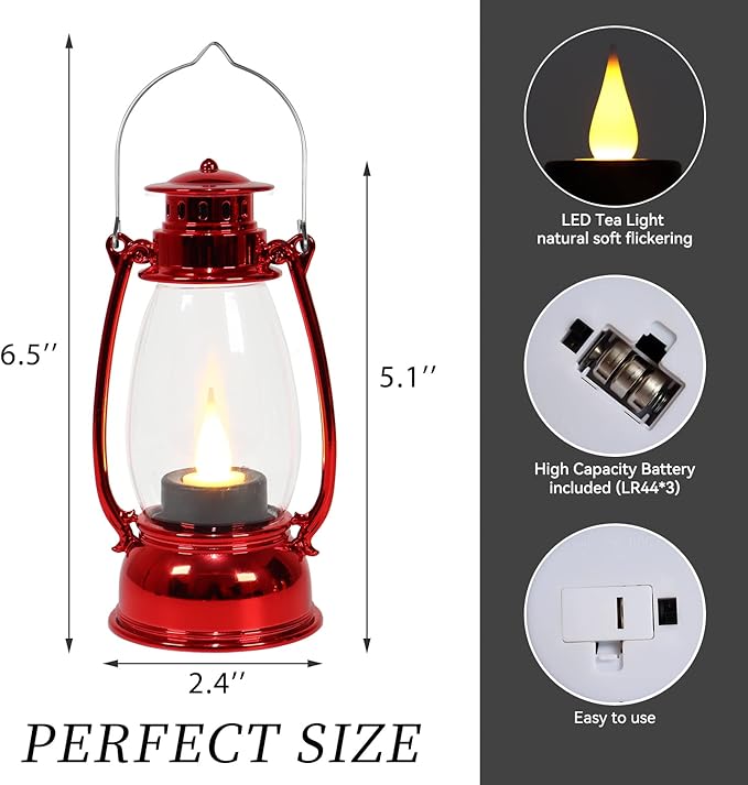 (6 Pcs-5.1in) Mini Red Lanterns for Christmas Decor, Lightweight Portable Small LED Lanterns Decorative Indoor & Outdoor Hanging Ornaments for Weddings Party Halloween Classroom Decorations