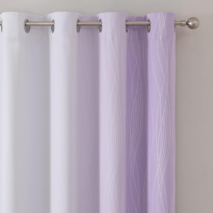 Lilac and Greyish White Ombre Blackout Curtains - Image 4