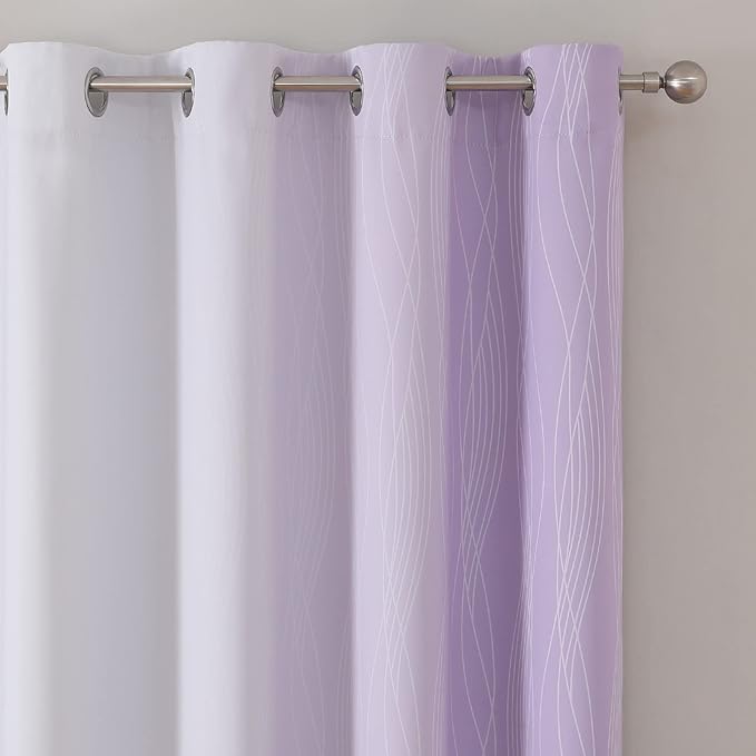 Lilac and Greyish White Ombre Blackout Curtains Living Room 72 Inches Long | - Image 4