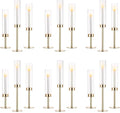 NUPTIO Gold Candlestick Holders Bulk: Set of 18 Glass Hurricane Taper Candle Holders - Decorative Candle Stick Stand for Fall Christmas Fireplace Dining Table Decor