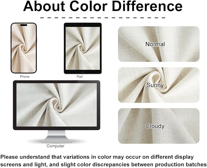 Vision Home Natural Full Blackout Curtains Linen Blended Darkening Window - Image 8